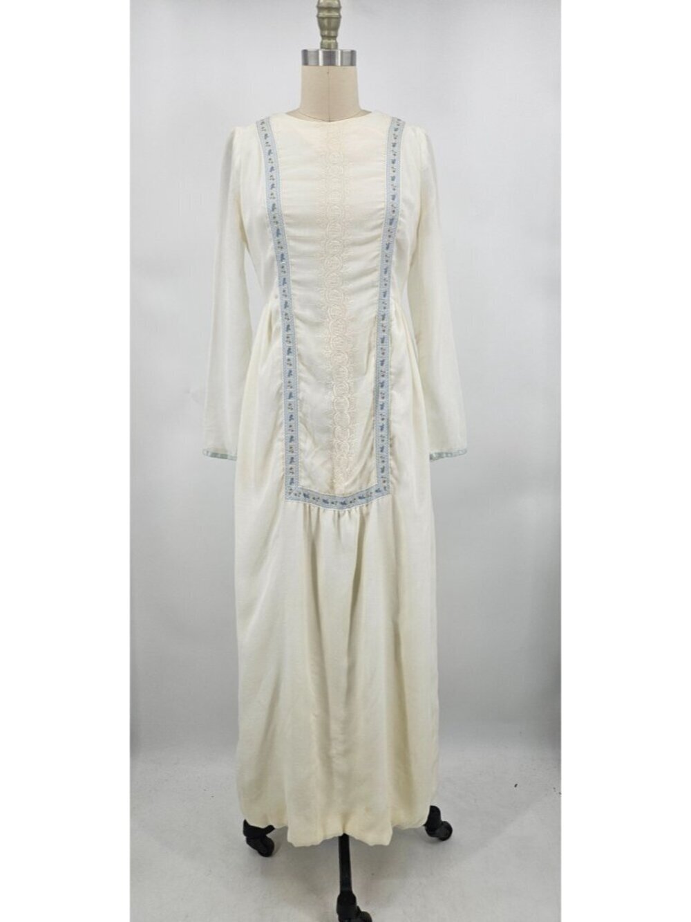 VTG Young Edwardian Arpeja Off White Gauze Maxi Dress Womens 11 Peasant